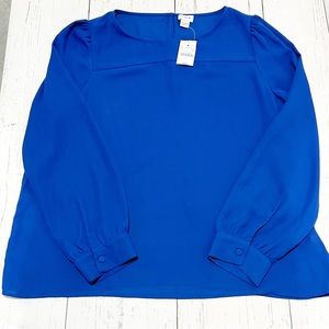 J. Crew NWT Royal Blue Botton Long Sleeve Key Hole Back Blouse Women’s Size XL